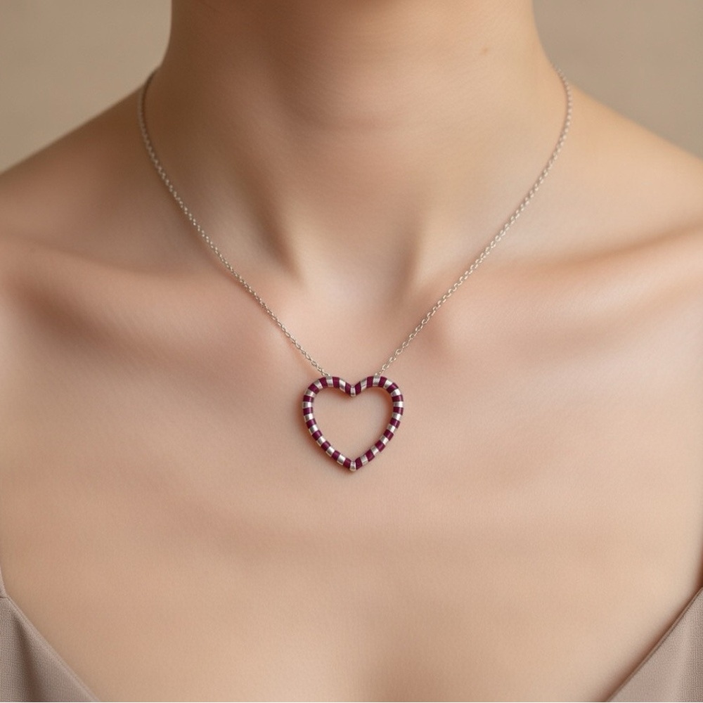 Tiffany & Co. Palina Silver and Red Heart Pendant Necklace
